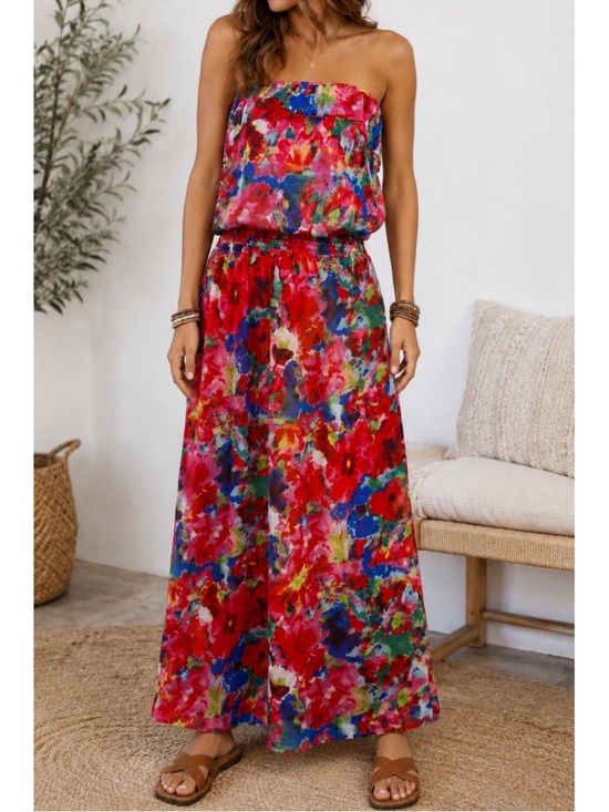 L8teR Dresses & Skirts - L8teR Y2K colorful floral pattern Strapless maxi dress